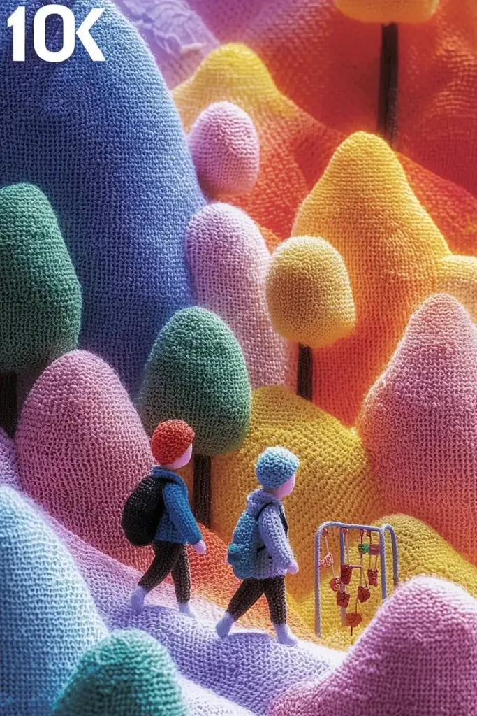 Pastel Travelers in Knit Landscape