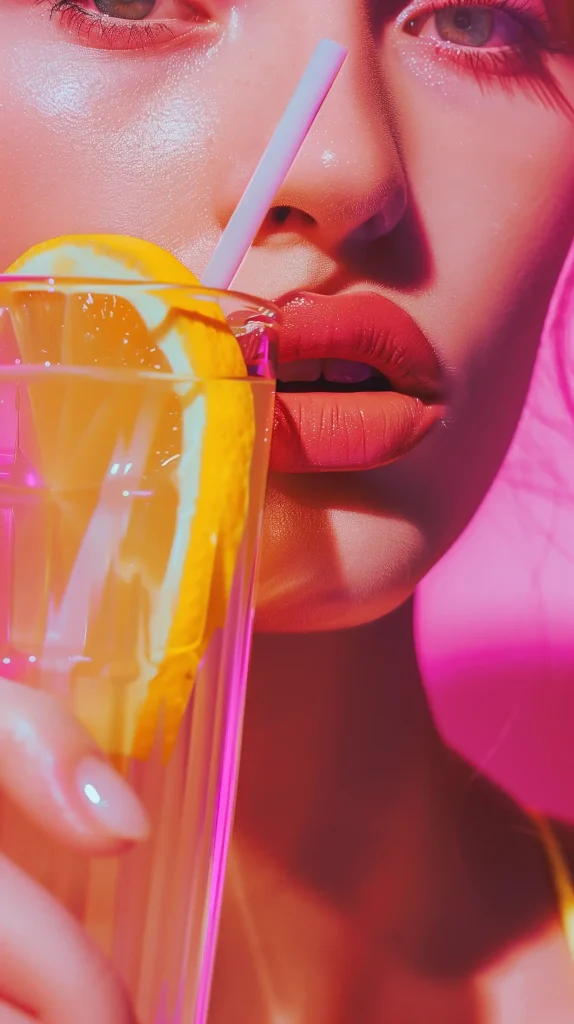 Pink Lips Sipping Lemonade