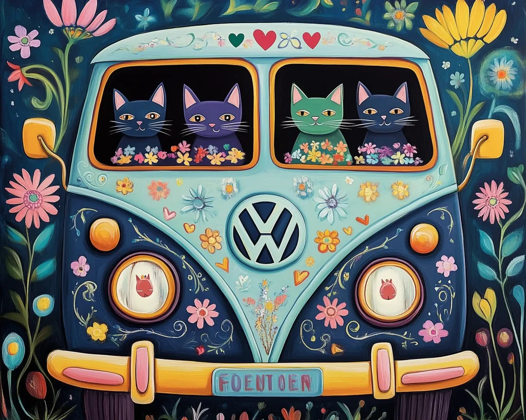 Psychedelic VW Van Cats