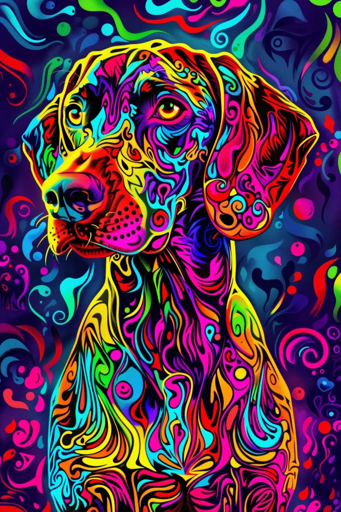 Psychedelic Vizsla on Muted Background