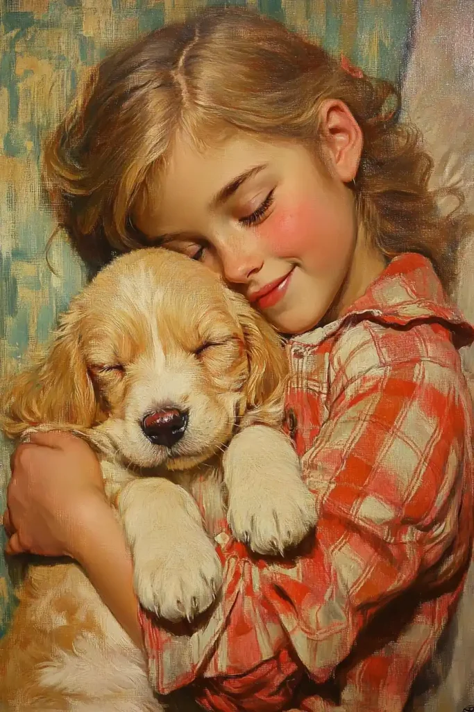 Puppy and Girl Bonding Illustration