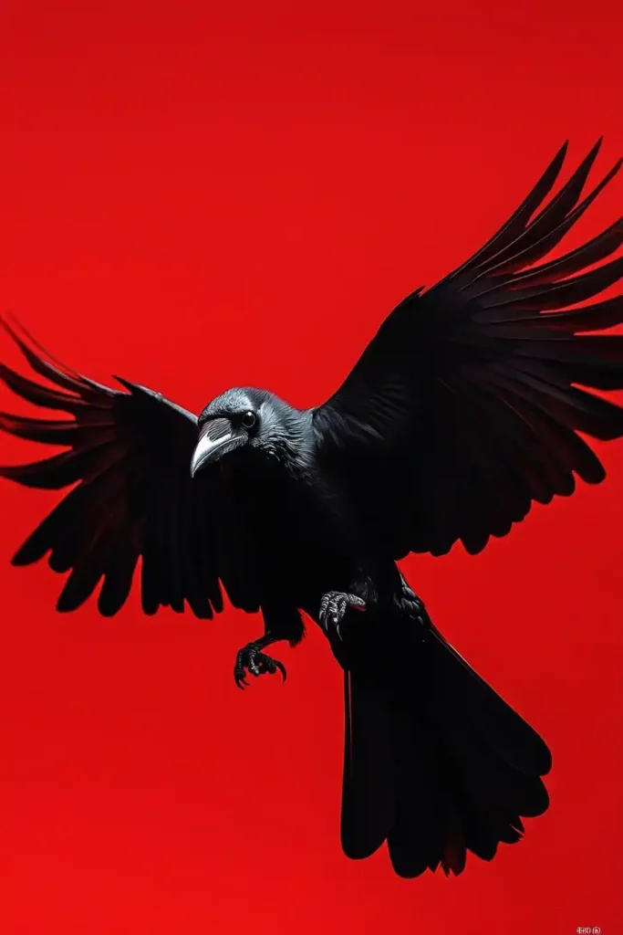 Realistic Crow on Red