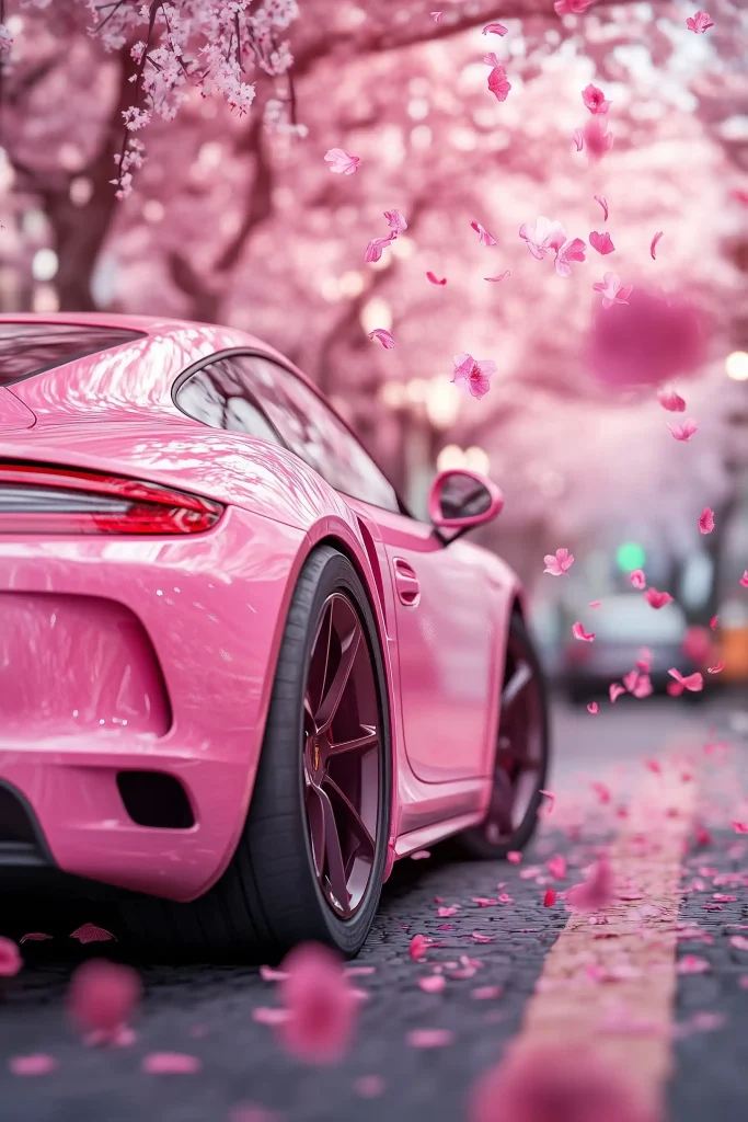 Realistic Pink Porsche Amid Sakura