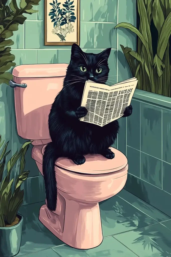 Retro Cat on Toilet