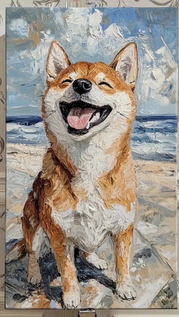 Shiba Inu Beach Oil Painting