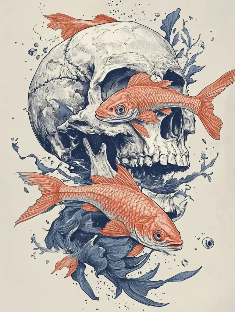 Skull and Fish Illustration