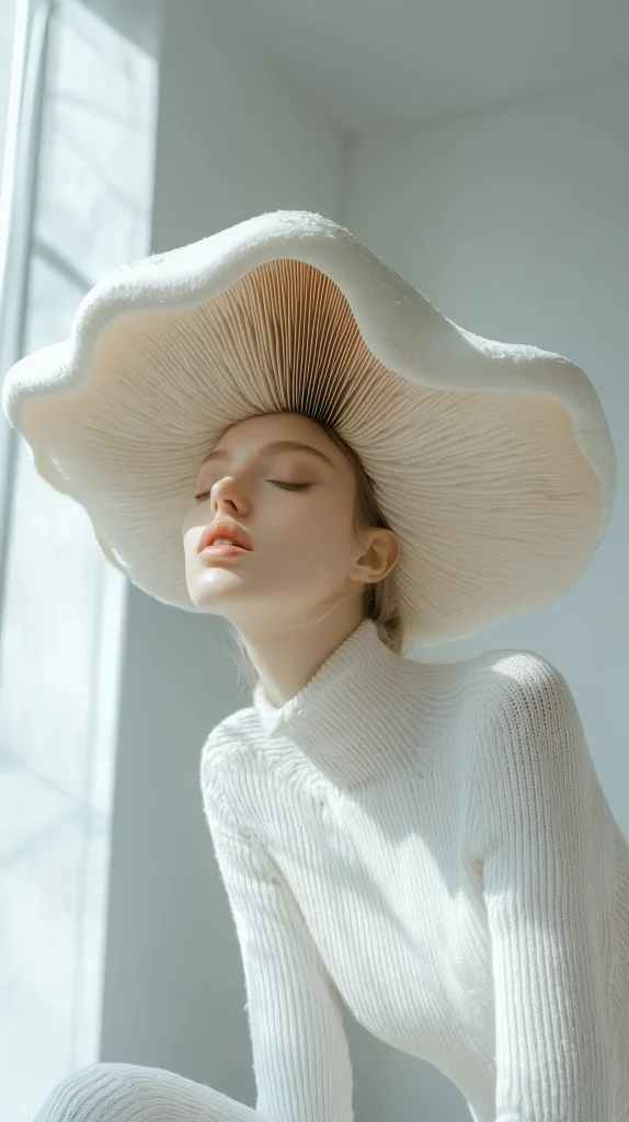 Surreal Woman with Mushroom Hat