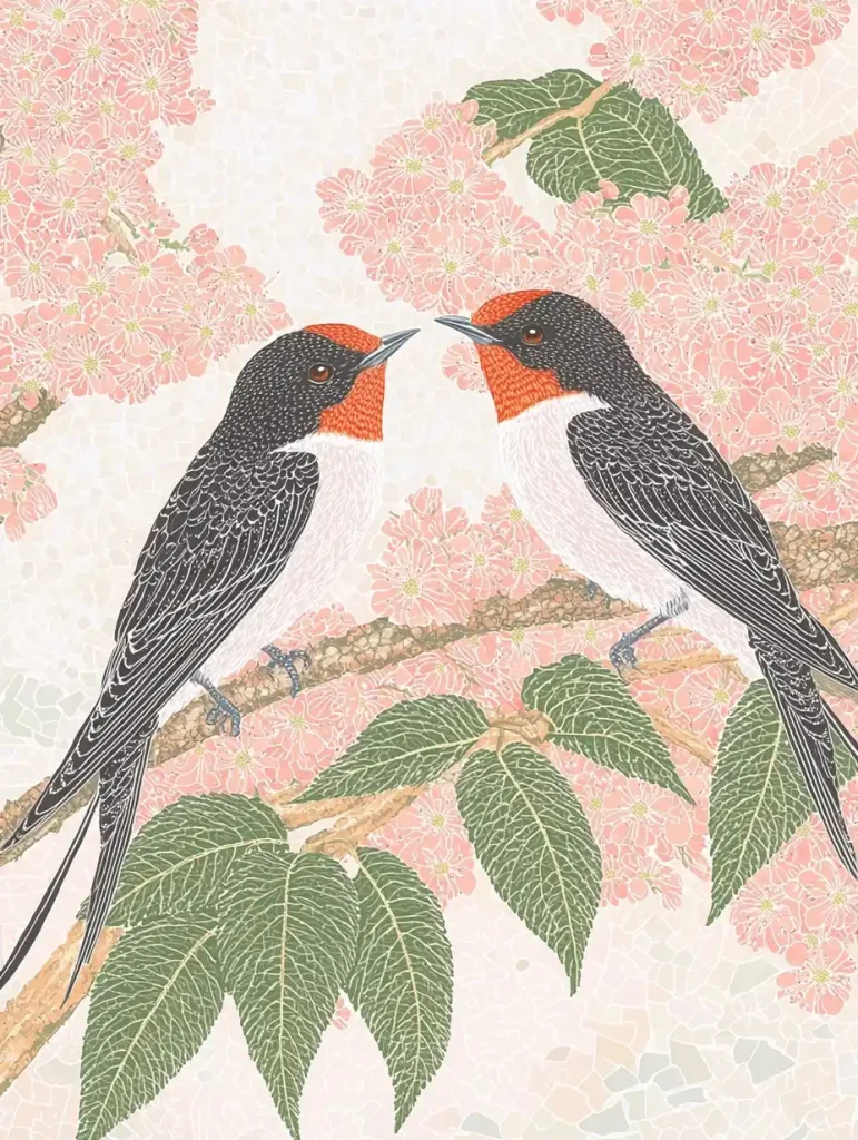 Swallows and Blossoms Illustration