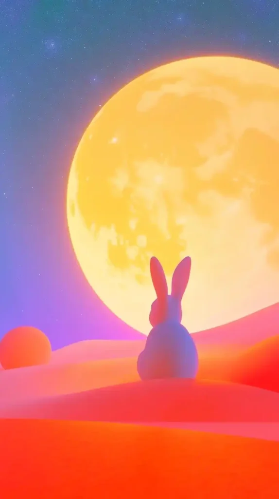 Vector Rabbit Under Moon