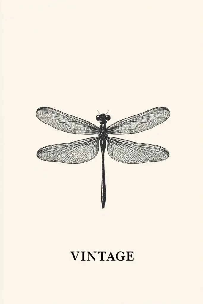 Vintage Minimalist Dragonfly Illustration