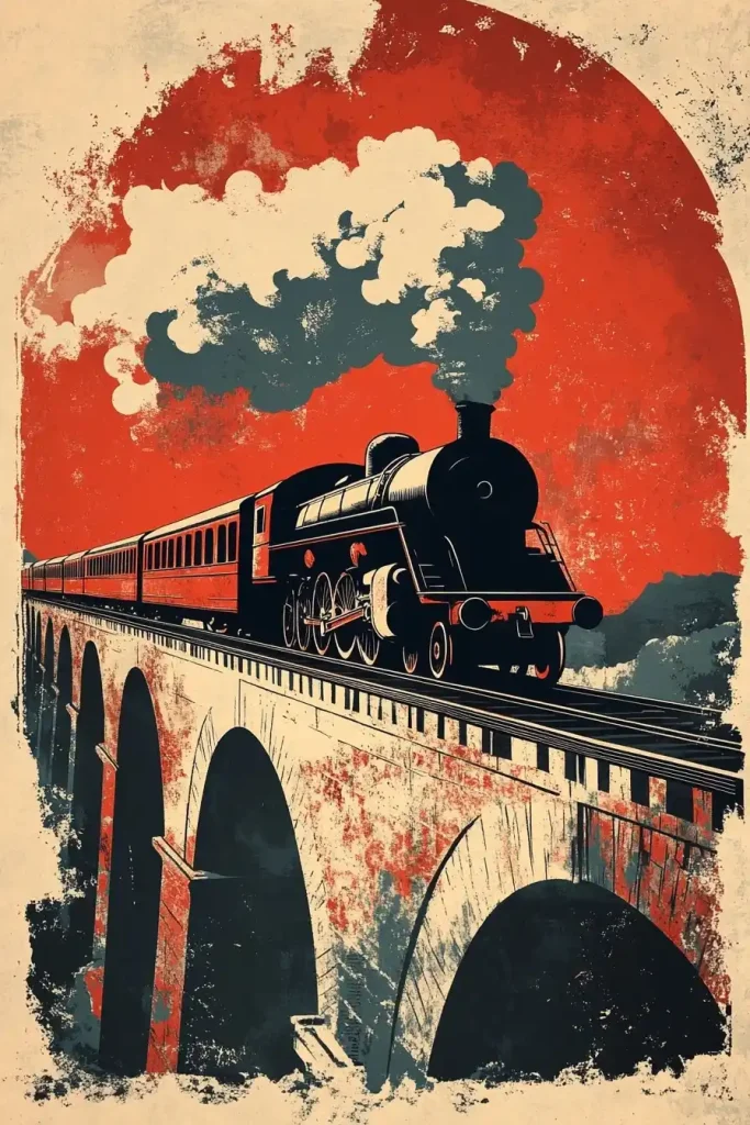 Vintage Soviet Train Poster