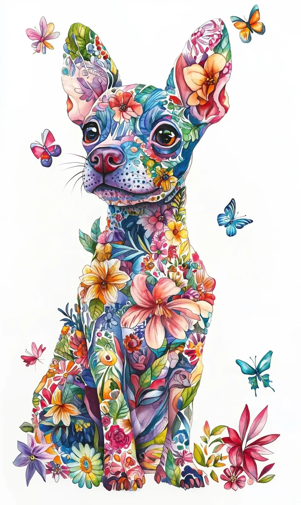 Watercolor Chiweenie Floral Tattoo