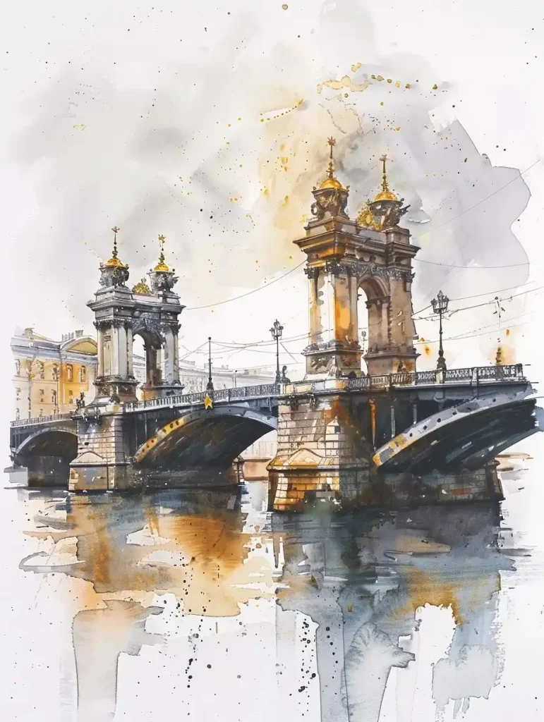 Watercolor St Petersburg Drawbridges