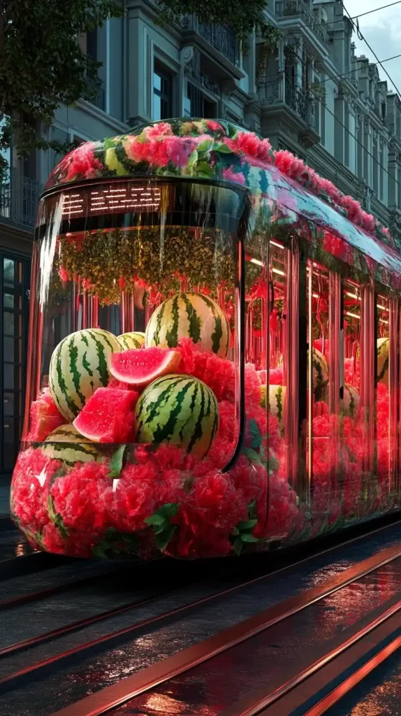 Watermelon Tram in City