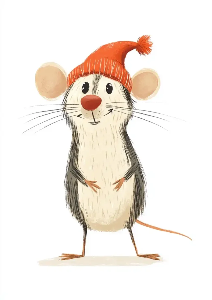 Whimsical Mouse in Red Hat