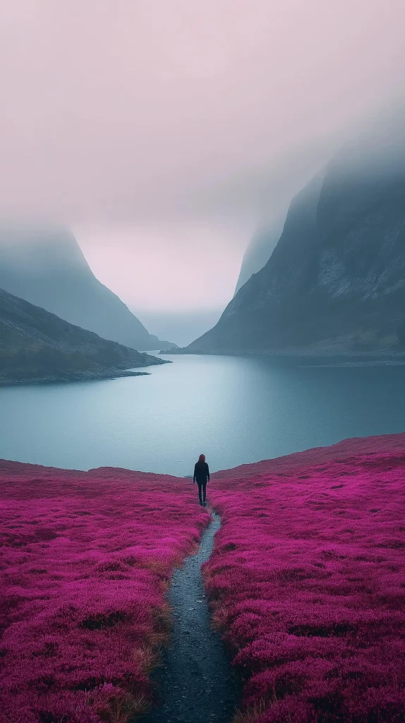 Woman Walking Path Landscape